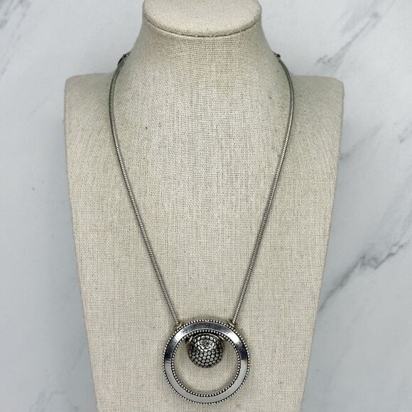 Chicos Silver Tone Coil Chain Studded Round Pendant Statement Necklace ✨ - Picture 1 of 12